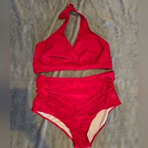 Red High Waisted Bikini 18W